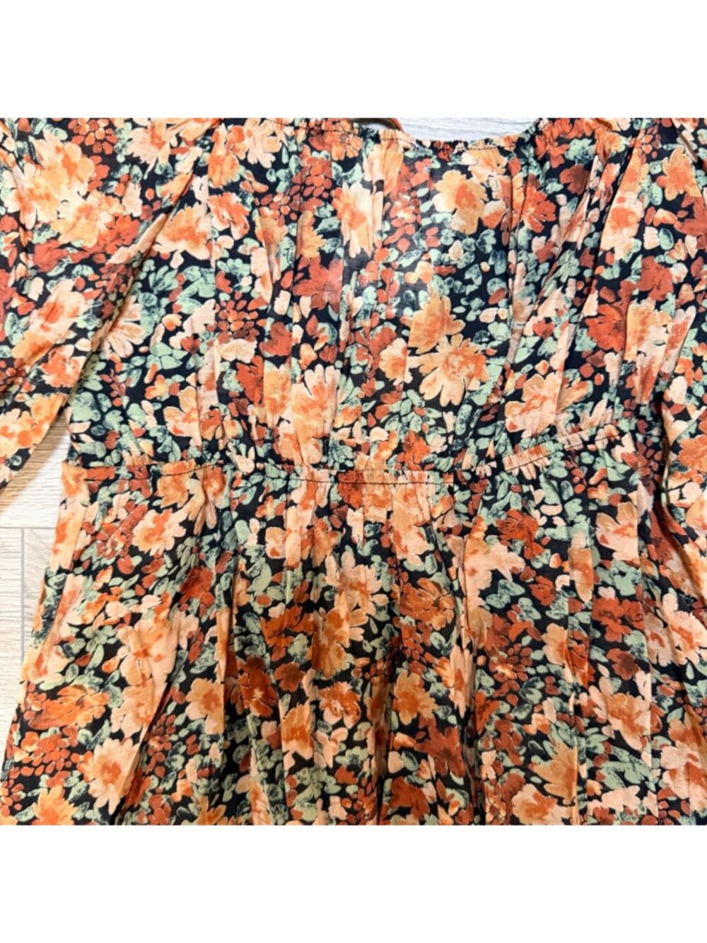 Blu Pepper Floral Peplum Blouse Size M Boho Long Sleeve Tie Front Sheer Top - Picture 8 of 16